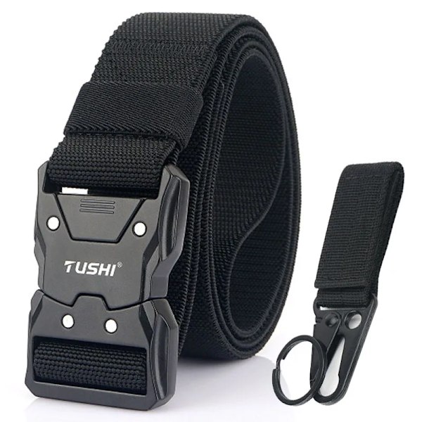 VATLTY Hurtigutløser Elastisk Belte Herre Hard Legering Spenne Sterkt Ekte Nylon Dame Stretchbelte Utendørssport Arbeidsbelte Mann Black set(.889) Black set(.889) 115CM(.889)