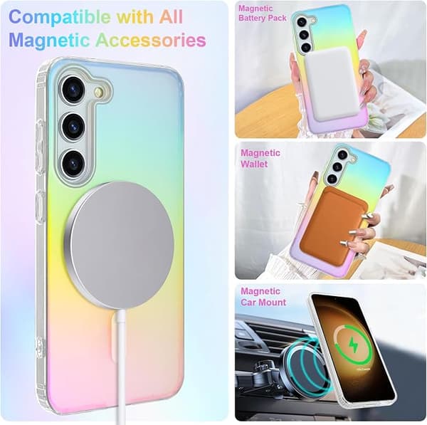 Cute Case for Samsung Galaxy S23, Compatible with MagSafe, Glittery Girly Rainbow Magnetic Protective Case, Blue Rose-FX- Gradient Blue & Pink