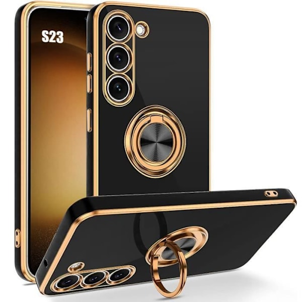 Booling silikondeksel til Samsung Galaxy S23, ringstativ og gullkant-FX-