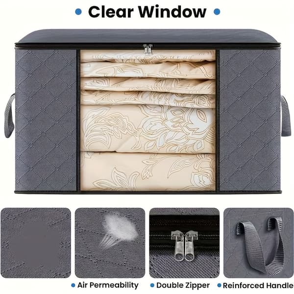 3-pack förvaringsväskor med dragkedja och lock - Vikbar non-woven organizer för sängkläder filtar kuddar 3pcs Dark Gray
