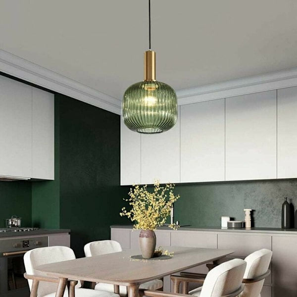 Industriell vintage-hänglampa, modern retro-stil hänglampa, pendellampa, glasskärm med polerad mässingslamphållare [Energiklass A++]