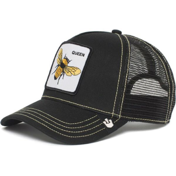 Mesh Trucker Cap with Embroidered Animal Design-FX- Bee