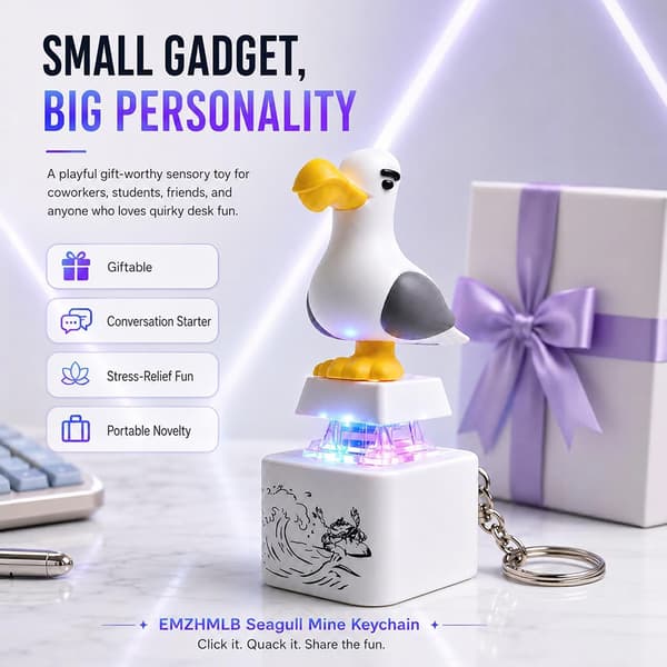 Seagull Button Keychain Birds Luminous Electronic Keychain Fun Fidgets Desk Toy-FX- 2pcs