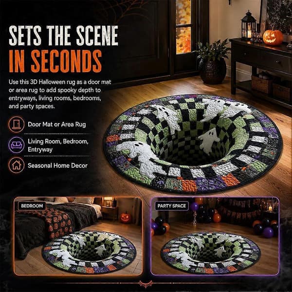 3D Skelet Vortex Optisk Illusion Halloween Måtte Skridsikker Blød Måtte til Hjemmet Køkken Badeværelse Stue D-FX- D 40cm
