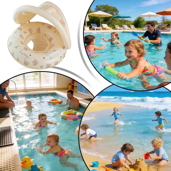 Baby Swim Float with Sun Protection, Water Accessories | Inflatable Float with Canopy for Bath, Beach, and Summer Vacation-FX-