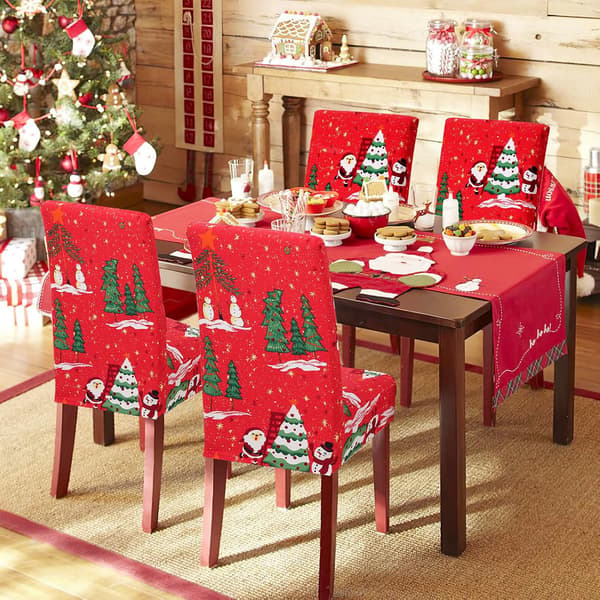 4-pack julstolsöverdrag stretch avtagbara tvättbara matsal julgran Christmas Tree-FX- Christmas Tree 6