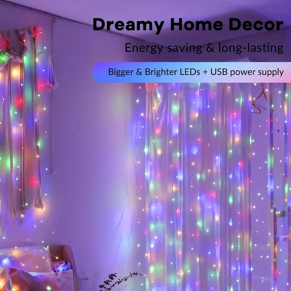300 LED fe-gardinlys flerfarvede USB-lyskæder til ferieindretning 300LED Multi-Color