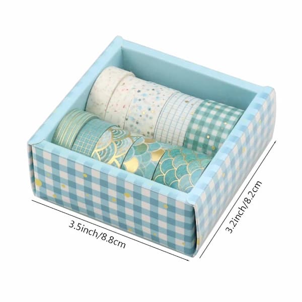 10 Rolls Washi Tape Set in 3 Sizes, Geometric Pattern Gold Foil Japanese Decorative Writable Washi Tape Set-FX-