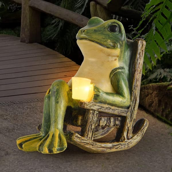 Solar Garden Frog Statue, Miniature Fairy Decor with LED Light-FX-