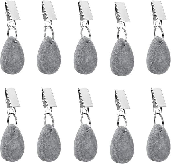 10 Pieces Sturdy Tablecloth Weights, Tablecloth Weights with Clips, Natural Marble Tablecloth Weights in Grey Drop Shape, Tablecloth Pendant for Outdoor Use-FX-