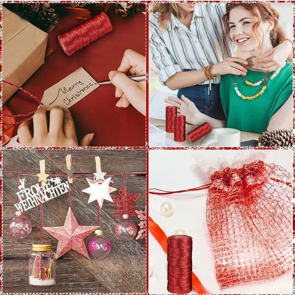 Gold Thread Metallic Thread Gold Wire 100m Glittering Thread for Crafts Gift Wrapping or Christmas Tree Decoration Gift Card 1 Roll-FX- red