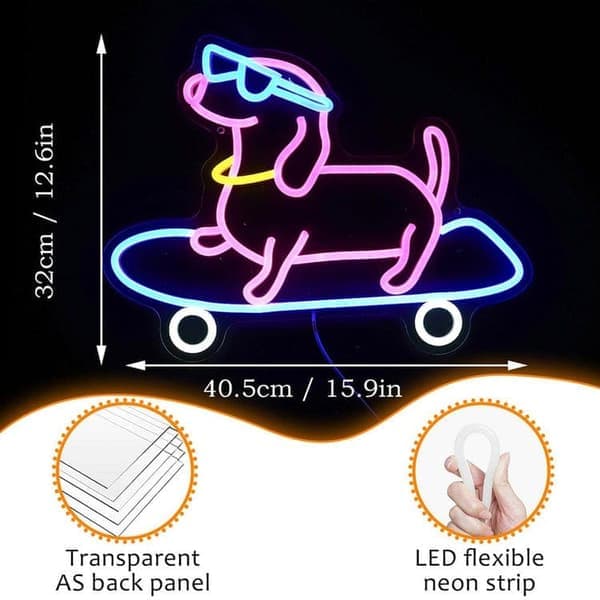 Skateboardåkande Hund Neonskylt LED Vägglampa för Sovrum & Bar-FX-