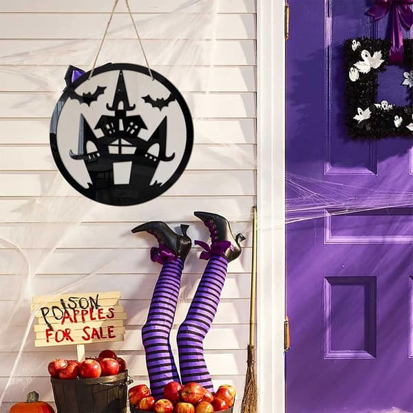 Halloween-pynt til dør, Glad Halloween hængende dørskilt