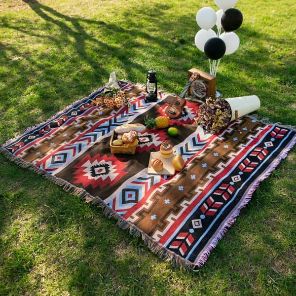 Navajo-tæppe aztekisk tæppe tæppe til sofa seng Velegnet til udendørs camping strand picnic rejser 82x35 tommer-FX-