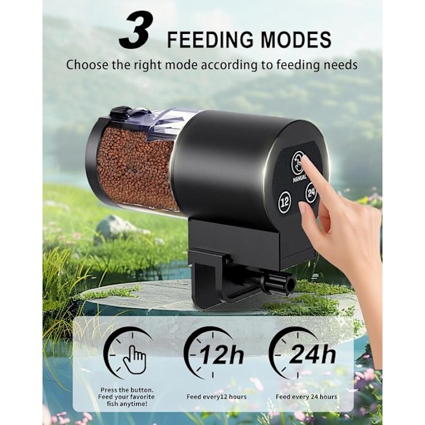 Automatic Feeder - Automatic Aquarium Feeder - Large 100ml Capacity - With Adjustable Feeding Timer - Battery Operated - Suitable for Flakes and Pe-FX-