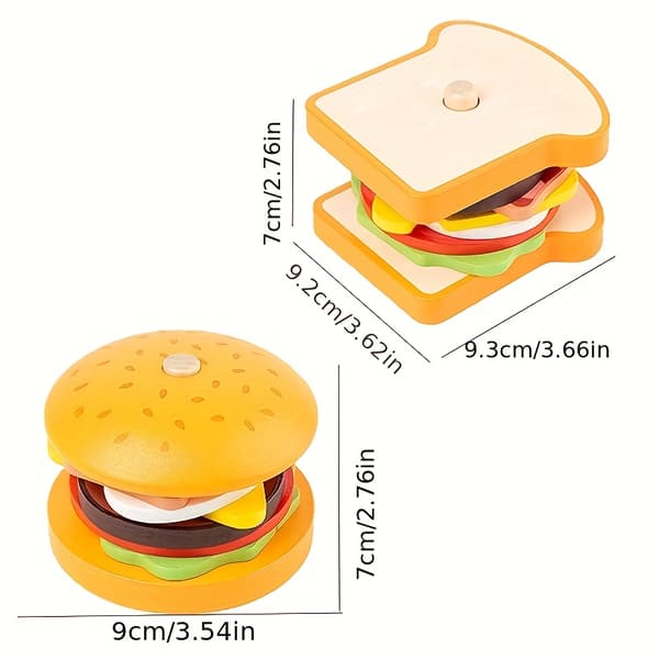 Leketøysett i tre med hamburger og sandwich for barn