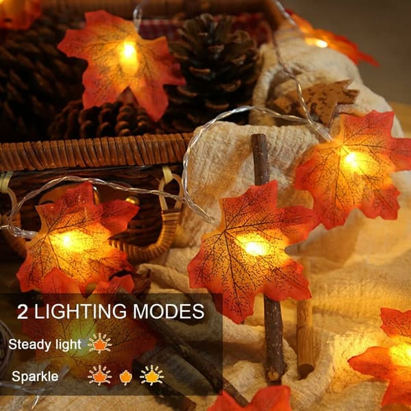 3m 20 LED Lönnlövsslinga, Batteridriven Höst- & Juldekoration-FX-