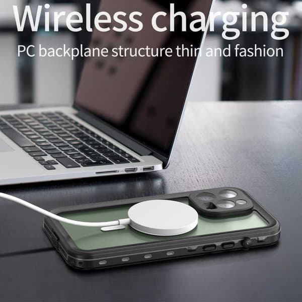 iPhone 15 Pro Heldekkende Vanntett Premium MagSafe Deksel Transparent-FX-