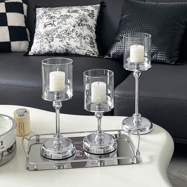 Lätt lyxig ljusstake retro romantisk atmosfär matbord middag med levande ljus enkel modern dekorativ prydnad (silver medium)-FX-