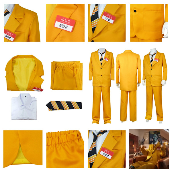Beetlejuice 1989 Bob Shrinker Cosplay Keltainen Puku+Solmio+Lateksinaamio-JK- Only Costume S