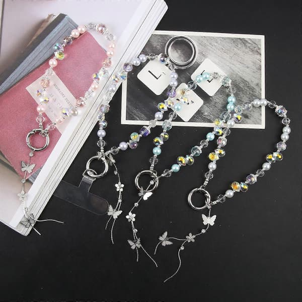 Legering Sommerfugl Perle Armbånd Anti-tabt Telefonkort Snor-FX-