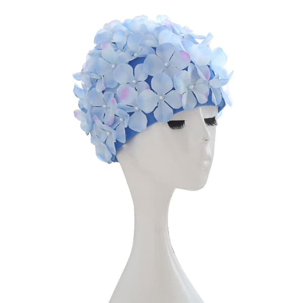 Retro badehat til kvinder med blomsterprint til pool eller strand med 3D blomsterdesign-FX-