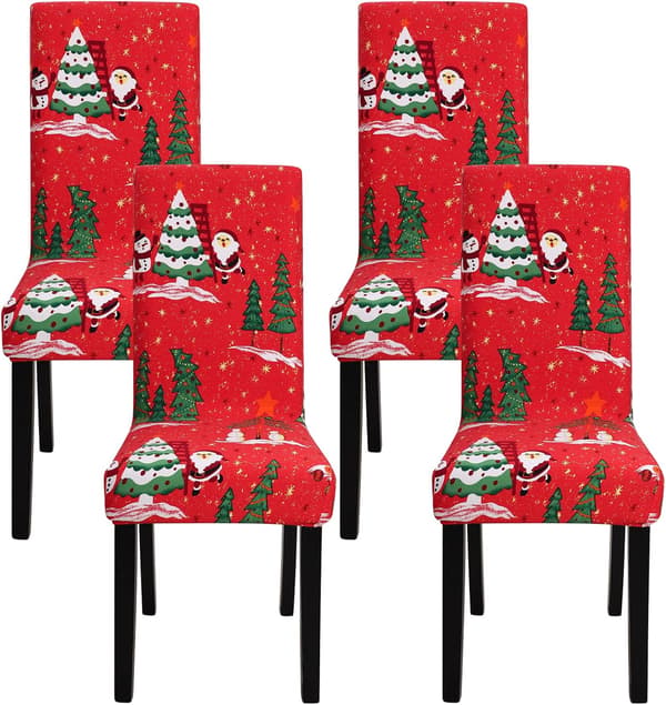 4-pack julstolsöverdrag stretch avtagbara tvättbara matsal julgran Christmas Tree-FX- Christmas Tree 4