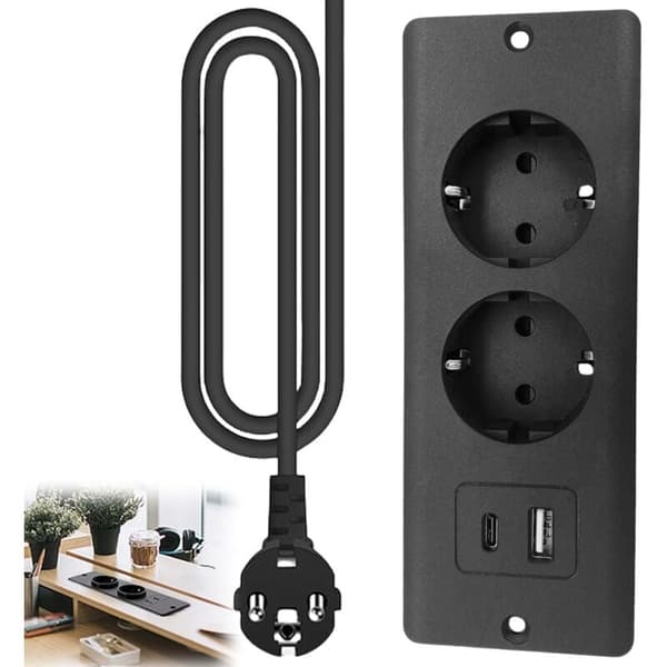 Indfældet skrivebordsudtag med 1 USB & 1 USB-C PD20W-port, 1,5 m kabel-FX-