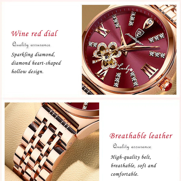 POEDAGAR Ur Mode Luksus Vinrøde Quartz-ure Vandtæt Rustfrit Stål Plet Damearmbåndsur Romantisk Kæreste Gave Pink(.428)