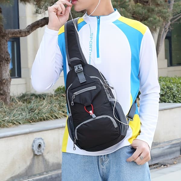 Nylon Crossbody Brysttaske med Telefonpose til Rejser og Vandring Not provided Sky Blue
