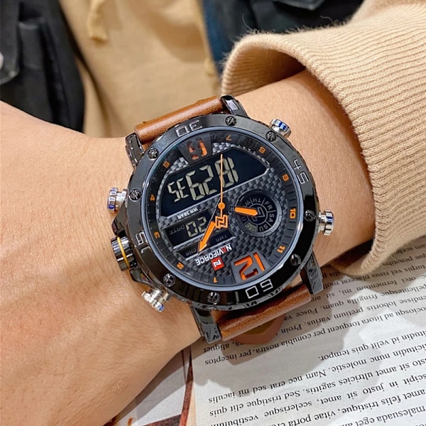 2021 NAVIFORCE Toppmärke Sportklockor Herr Läder Vattentät Man Kvarts Digital Dubbel Klocka Man Armbandsur Relogio Masculino BWB