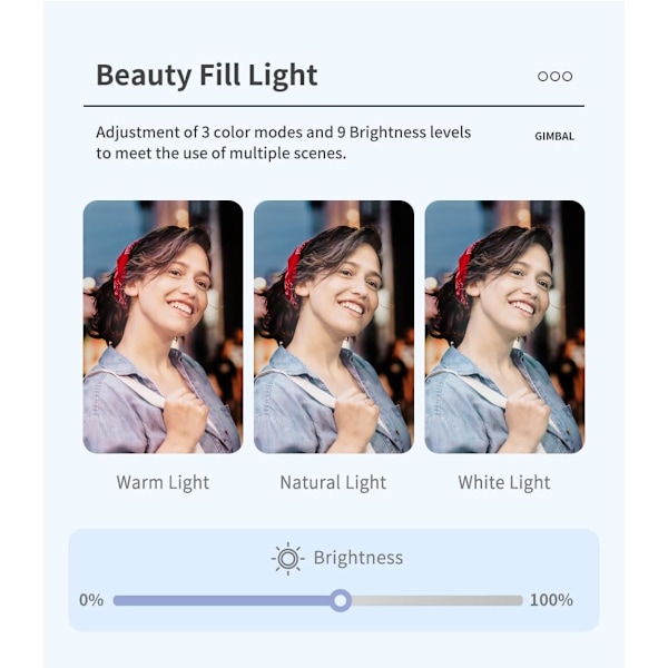Smartphone gimbal stabilisator, 2-akset automatisk ansigtssporing selfie stick med stativ og LED-lys