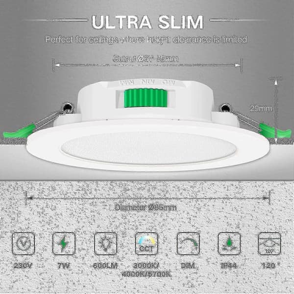 12-pakning 7W hvite LED innfelte takspotter Downlights-FX-