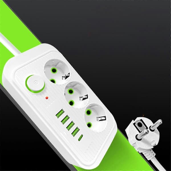 2M Hvid EU Stik Forlængerledning med USB-C Hurtig Opladning-FX-