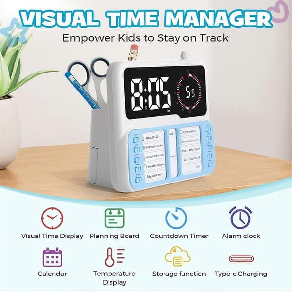 Visuell timer for barn - Verktøy for tidsstyring for autisme og ADHD med digital alarm, oppgaveplanlegging Bo-FX-