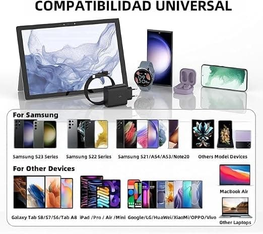 45W USB-C Oplader - Superhurtig opladning til Samsung Galaxy S24/S23/S22 & A-serien - Inkluderer 2m USB-C kabel-FX-