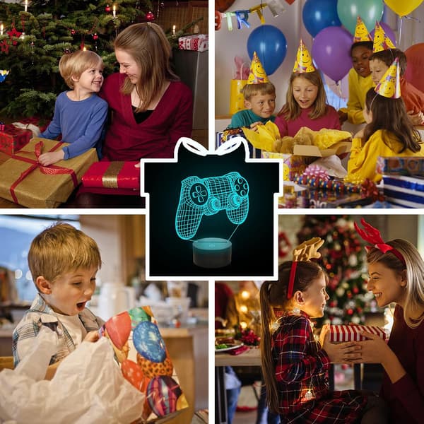 3D Gamepad Illusjonslampe, Spillkontroller Nattlampe med Fjernkontroll-FX-