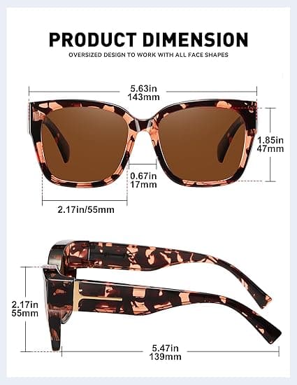 Solbriller til at bære over briller til kvinder og mænd, store trendy polariserede solbriller til bilkørsel, UV-FX-