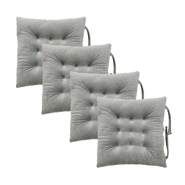 4-pak stolpude med stropper til spisebordsstole, kontorstole, have 100% polyester betræk, maskinvaskbar, lysegrå