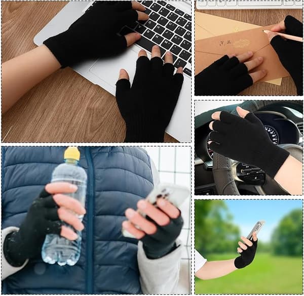4 par fingerløse handsker – sorte bomuldsstrikkede halvfinger vintervarme elastiske handsker, velegnede til både mænd og kvinder – til cykling og kørsel.-FX-