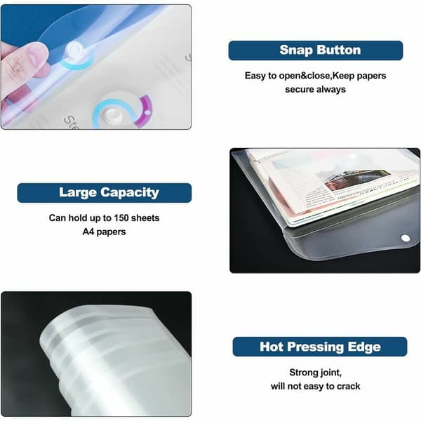 10 st A4 plastmappar, A4 dokumentmapp, transparent plastmapp med tryckknapp för skola, kontorsmaterial, läxor, A4-kuvert-FX-