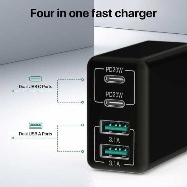 USB C-oplader, 40 W USB multi-hurtigoplader, flere USB-stik USB-opladningsstik-adapter, USB-oplader-FX-