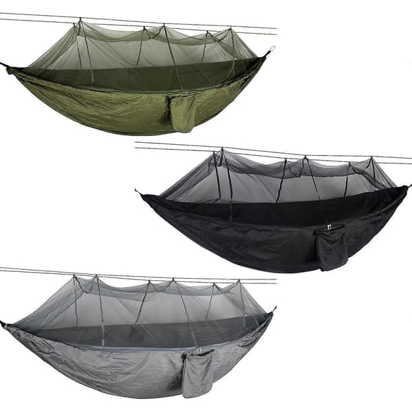 Double Hammock With Mosquito Net and Storage Bag, High-Strength Parachute Fabric for Camping, Hunting, Backpacking-FX- black