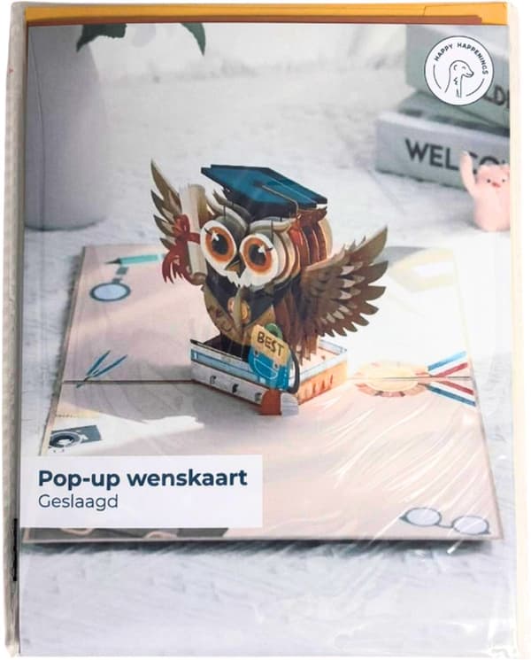Tillykkekort til dimission med ugledesign til eksamensfejringer
