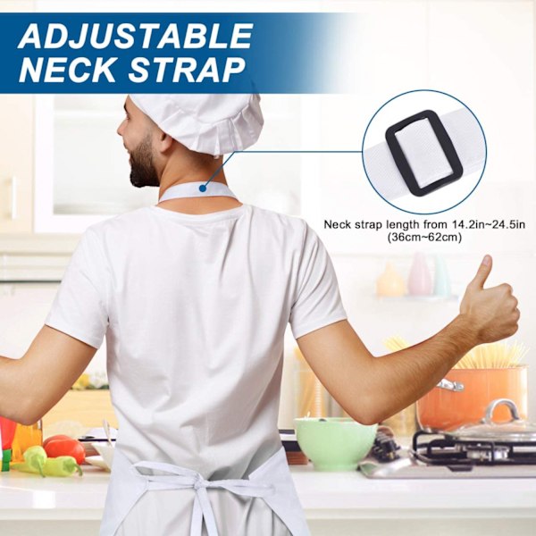 Apron and Chef Hat Set, Adjustable Bib Apron for Bakers and Cooks, Women and Men, White