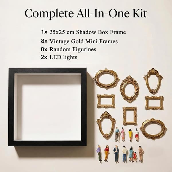DIY Miniature Figurmuseum-sæt med fotorammer og pynteting til udstilling 25cm White