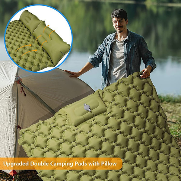 Dobbel Luftmadrass for Utendørs Camping, Oppblåsbar Madrass for 2 Personer, Luftmadrass for Strand, Reiser, Vandring, Campingtelt Dark Green