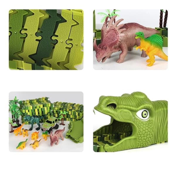 Suuri dinosaurus-kilparatalelu lapsille - Vihreä auto leikkisetti-FX-