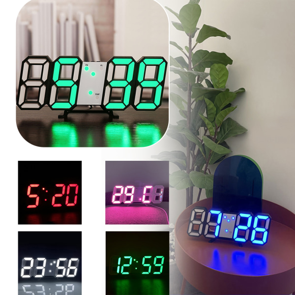 3D Digital watch Väggklocka LED Nattljus Datum Tid Vit 13.5x7.5x4.14cm 7081  | Vit | 13.5x7.5x4.14cm | Fyndiq