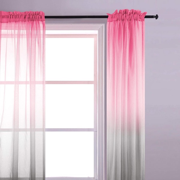 Modegradient Tyllgardin vacker färggardin Pink grey 132×243cm